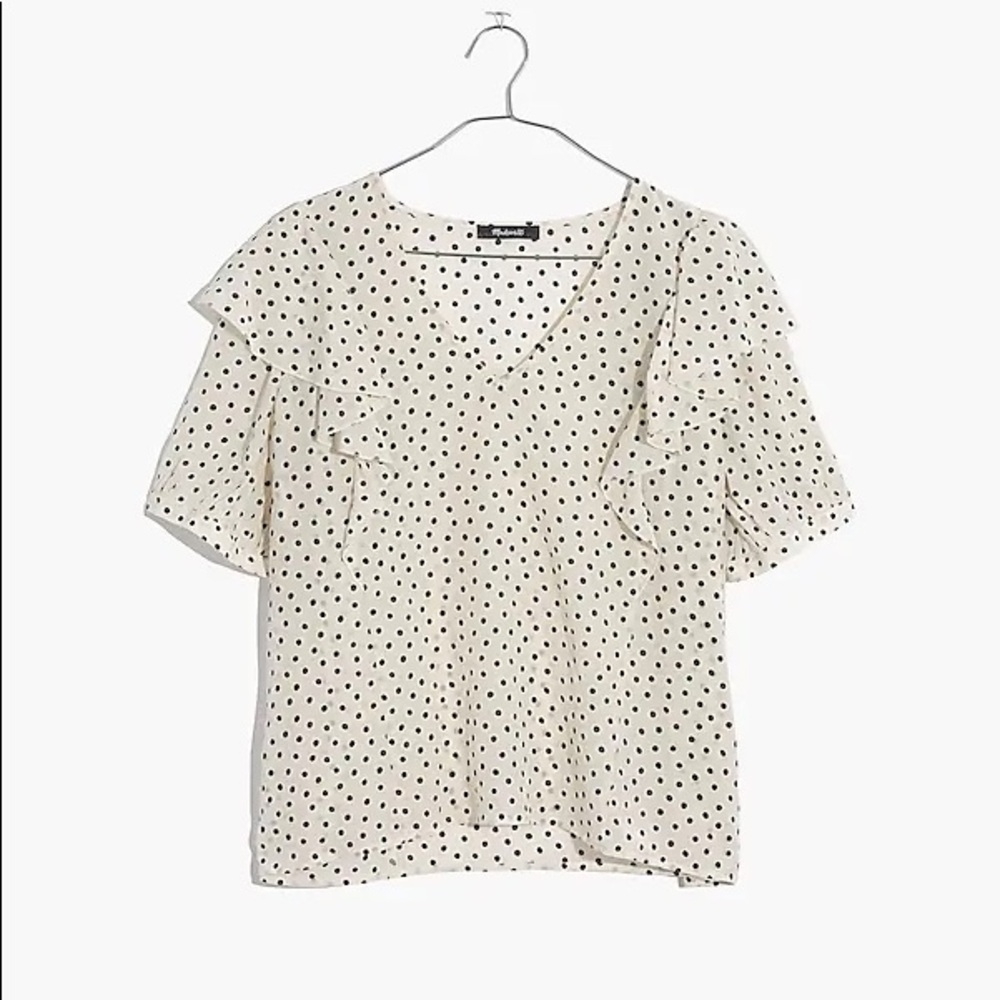 Madewell polka dot silk short sleeve shirt